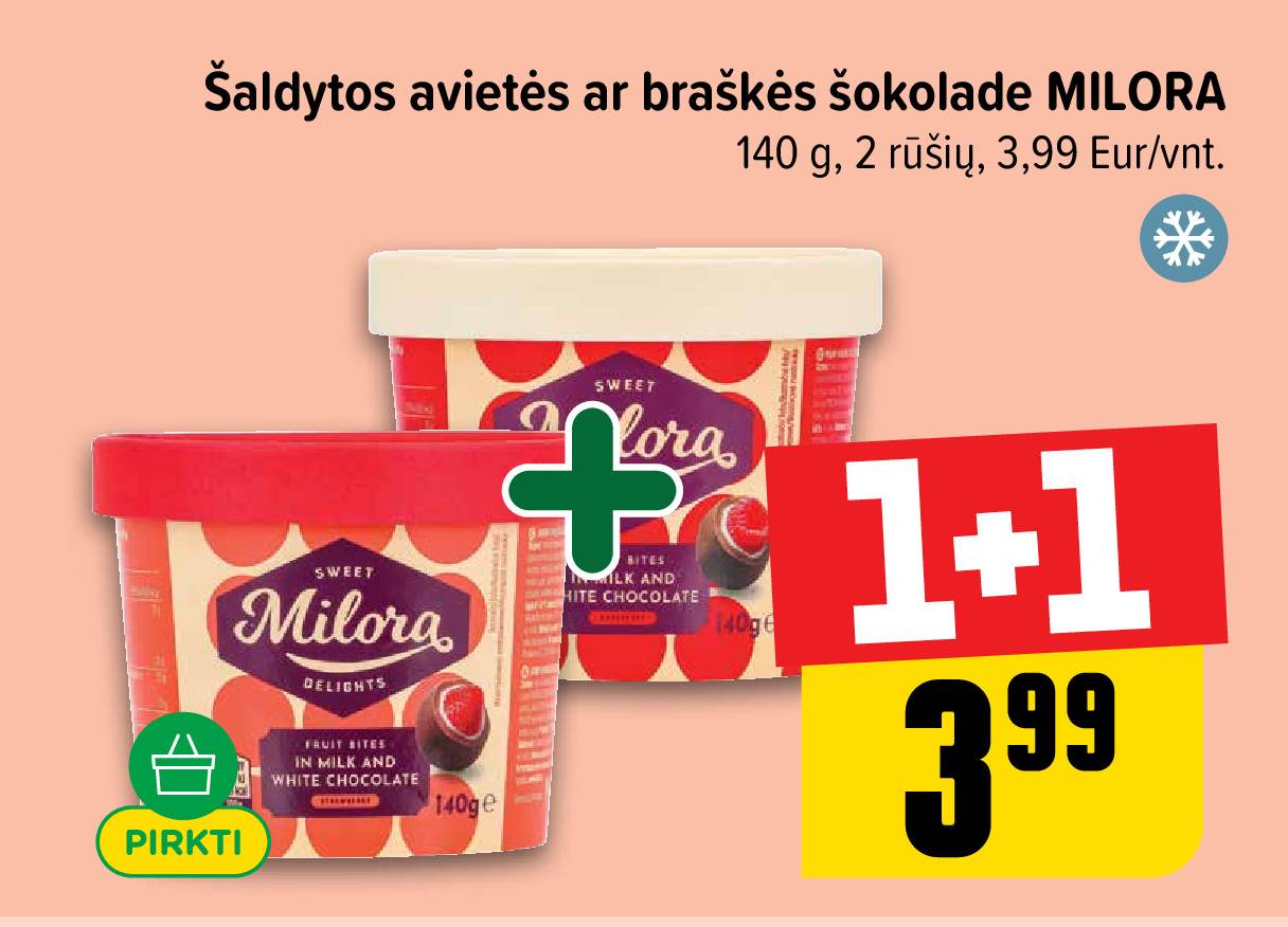 Šaldytos avietės ar braškės šokolade MILORA, 140 g