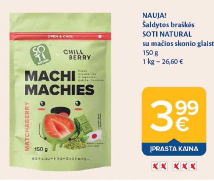 Šaldytos braškės SOTI NATURAL su mačios skonio glaistu, 150 g