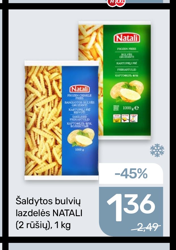Šaldytos bulvių lazdelės NATALI, 1 kg