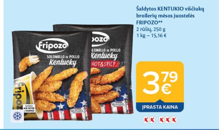 Šaldytos KENTUKIO viščiukų broilerių mėsos juostelės FRIPOZO, 250 g