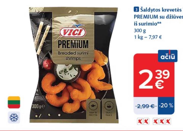 Šaldytos krevetės VIČI PREMIUM su džiūvėsėliais iš surimio, 300 g