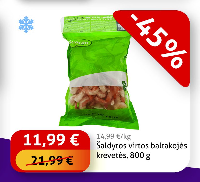 Šaldytos virtos baltakojės krevetės, 800 g