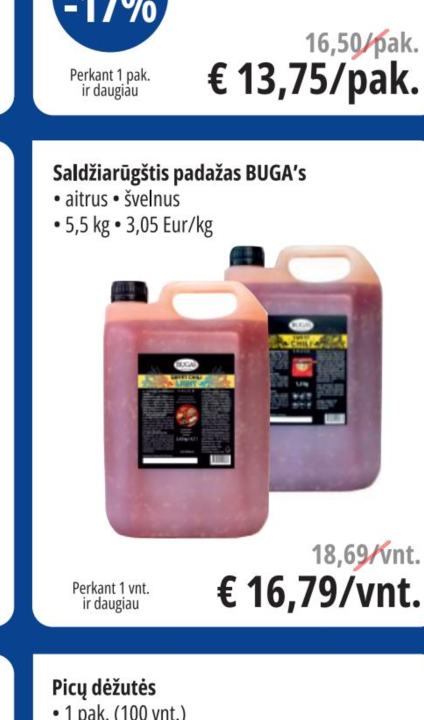 Šaldžiarūgštis padažas BUGA's, 5.5 kg