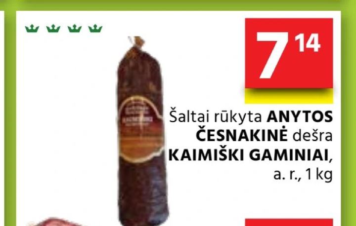 Šaltai rūkyta ANYTOS ČESNAKINĖ dešra KAIMIŠKI GAMINIAI, 1 kg