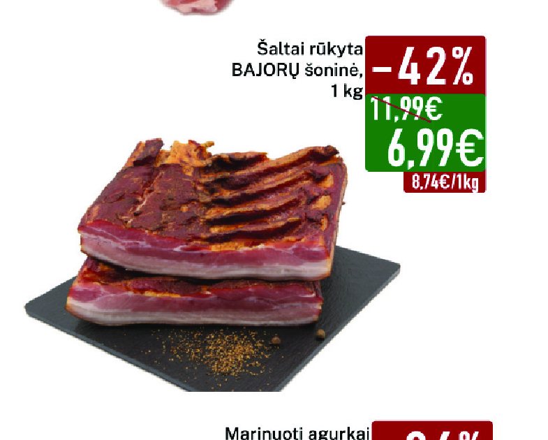 Šaltai rūkyta BAJORŲ šoninė, 1 kg
