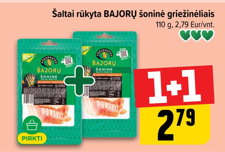 Šaltai rūkyta BAJORŲ šoninė griežinėliais, 110 g