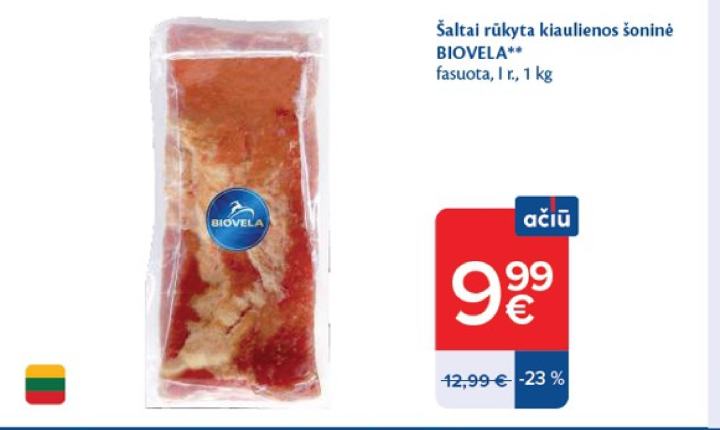 Šaltai rūkyta kiaulienos šoninė BIOVELA, 1 kg