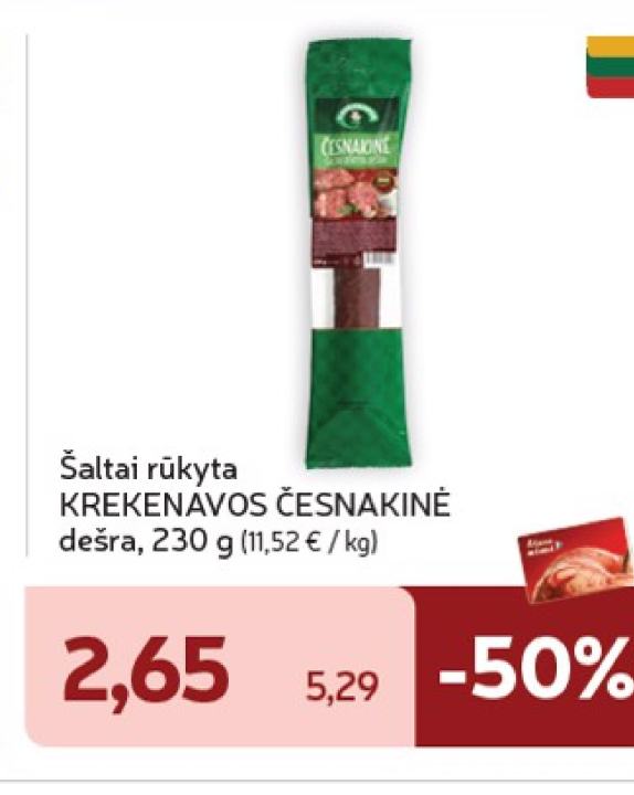 Šaltai rūkyta KREKENAVOS ČESNAKINĖ dešra, 230 g