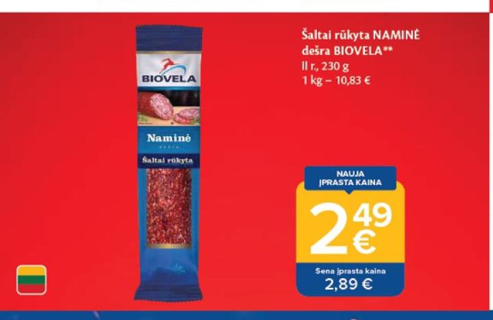 Šaltai rūkyta NAMINĖ dešra BIOVELA, 230 g