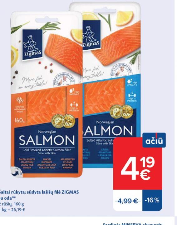 Šaltai rūkyta; sūdyta lašišų filė ZIGMAS, 160 g