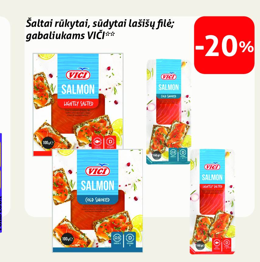 Šaltai rūkytai, sūdytai lašišų filė; gabaliukams VIČI