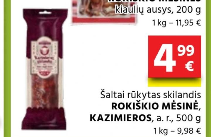 Šaltai rūkytas skilandis ROKIŠKIO MĖSINĖ, KAZIMIEROS, 500 g