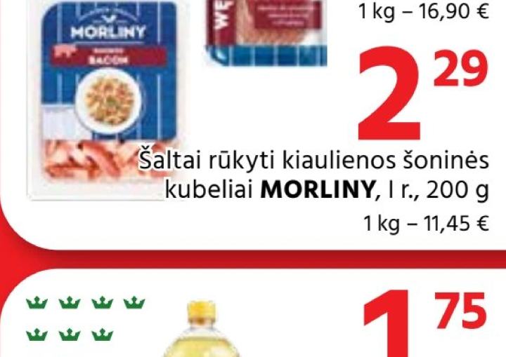 Šaltai rūkyti kiaulienos šoninės kubeliai MORLINY, 200 g