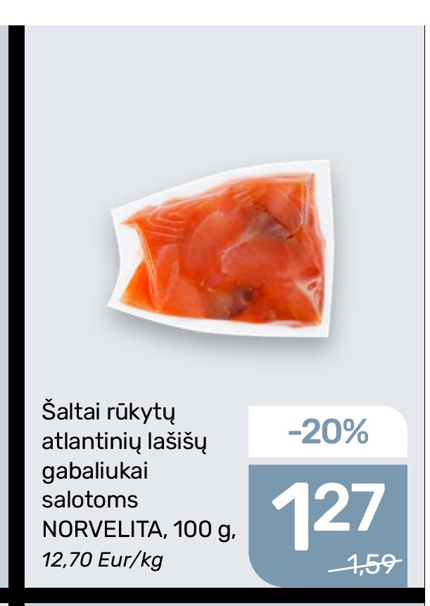 Šaltai rūkytų atlantinių lašišų gabaliukai salotoms NORVELITA, 100 g