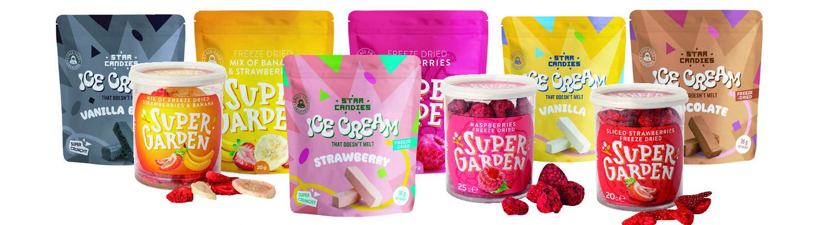 Šaltyje džiovinti vaisiai SUPERGARDEN, šaltyje džiovinti ledai STAR CANDIES