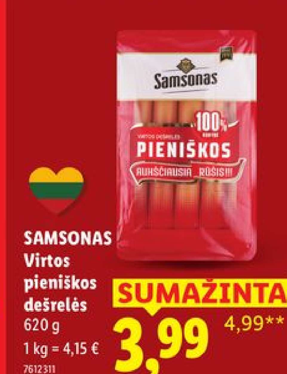 SAMSONAS Virtos pieniškos dešrelės, 620 g
