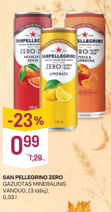 SAN PELLEGRINO ZERO GAZUOTAS MINERALINIS VANDUO, 0.33 l