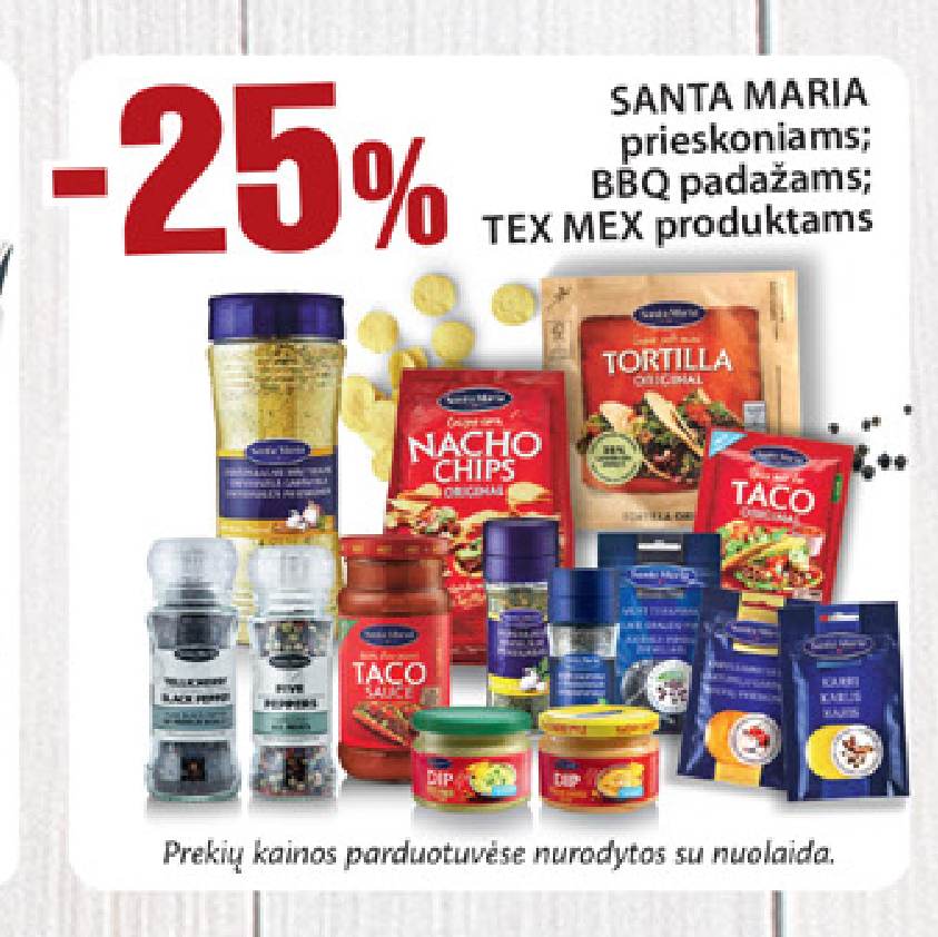 SANTA MARIA prieskoniams; BBQ padažams; TEX MEX produktams