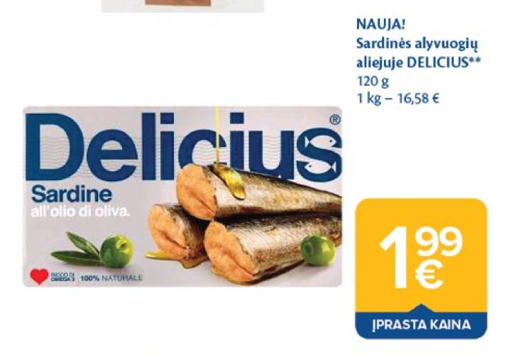 Sardinės alyvuogių aliejuje DELICIUS, 120 g