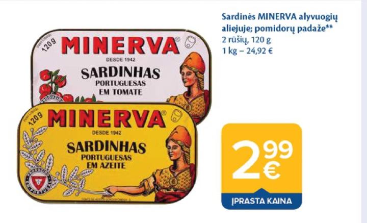Sardinės MINERVA, 120 g