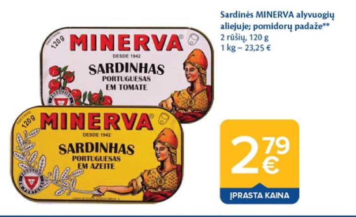 Sardinės MINERVA alyvuogių aliejuje; pomidorų padaže, 120 g
