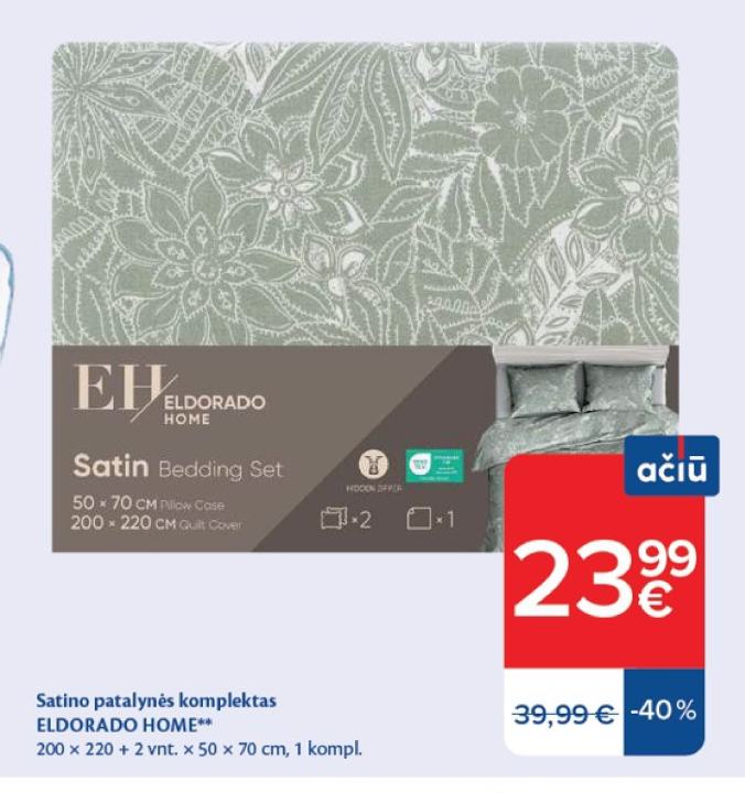 Satino patalynės komplektas ELDORADO HOME, 2 vnt
