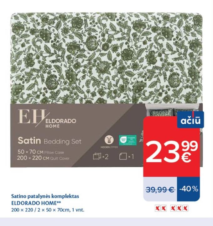 Satino patalynės komplektas ELDORADO HOME, 50 x 70 cm