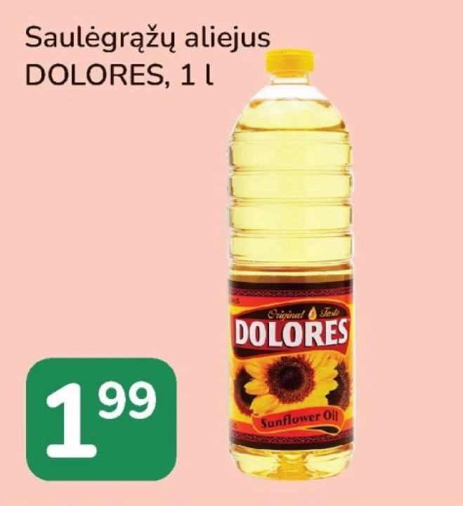 Saulėgrąžų aliejus DOLORES, 1 l