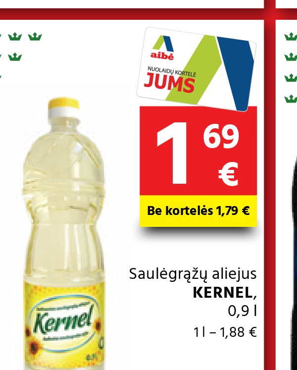 Saulėgrąžų aliejus KERNEL, 0.9 l