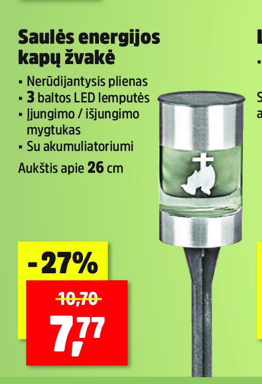 Saulės energijos kapų žvakė, 26 cm
