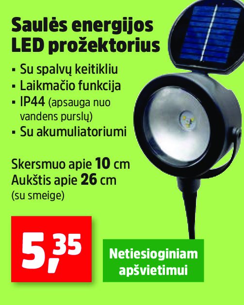 Saulės energijos LED prožektorius, 10 cm