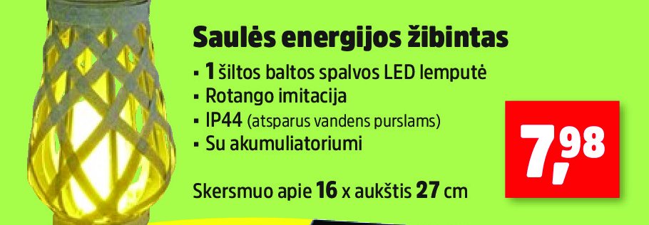 Saulės energijos žibintas, 27 cm