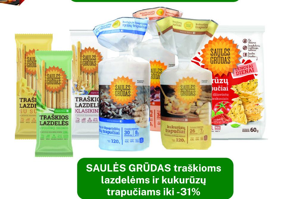 SAULĖS GRŪDAS traškioms lazdelėms ir kukurūzų trapučiams iki
