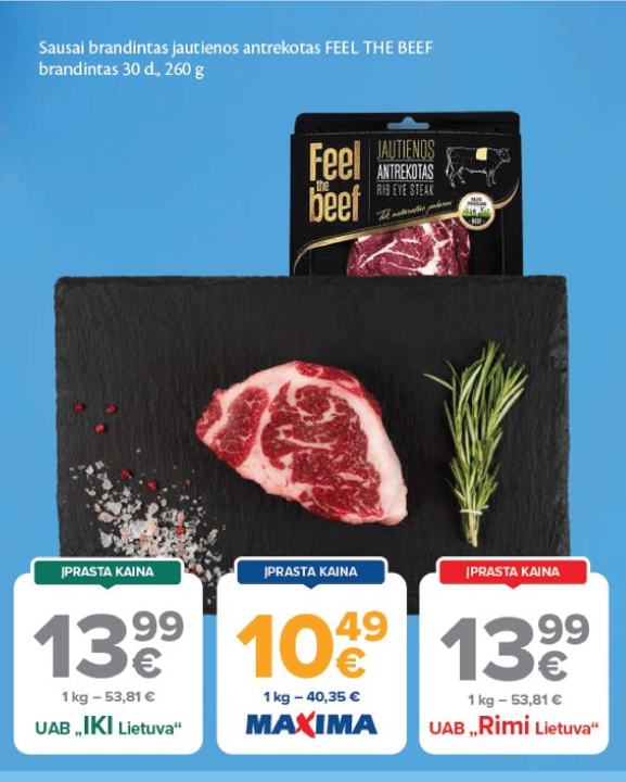 Sausai brandintas jautienos antrekotas FEEL THE BEEF, 260 g