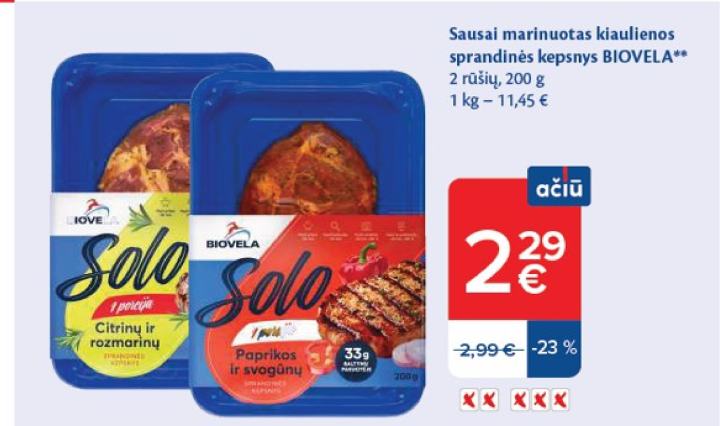 Sausai marinuotas kiaulienos sprandinės kepsnys BIOVELA, 200 g