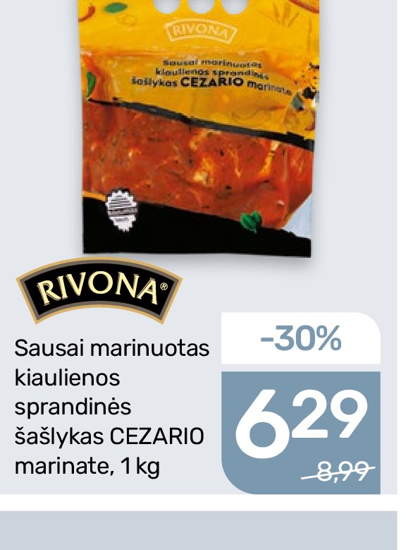 Sausai marinuotas kiaulienos sprandinės šašlykas CEZARIO marinate RIVONA, 1 kg