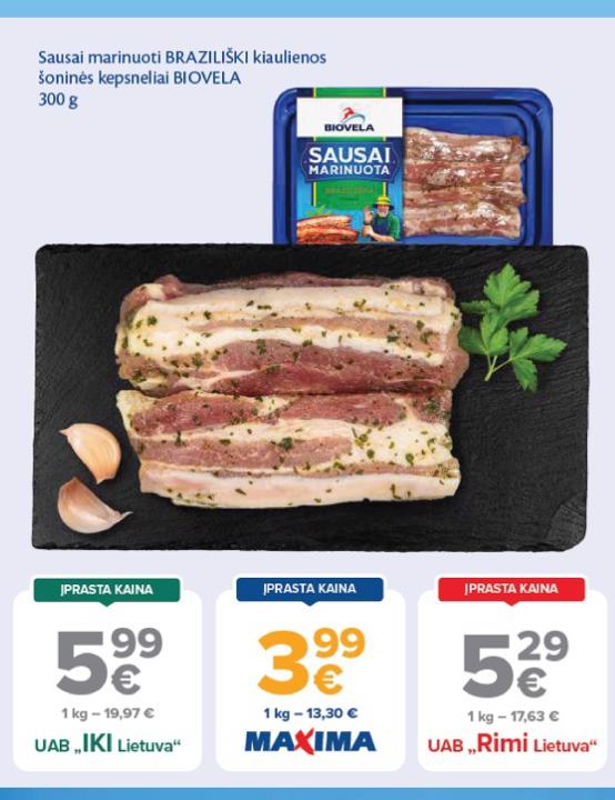 Sausai marinuoti BRAZILIŠKI kiaulienos šoninės kepsneliai BIOVELA, 300 g