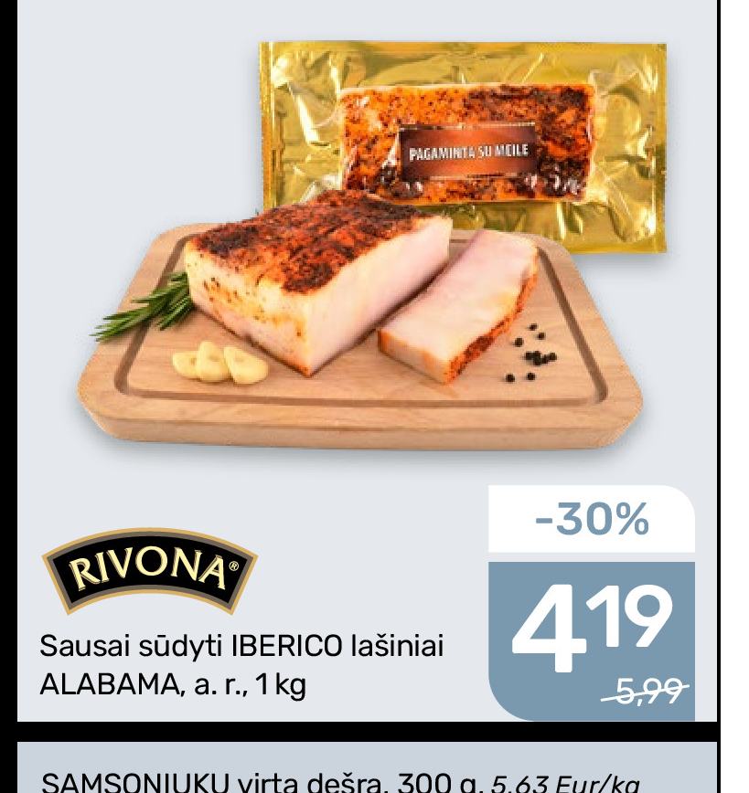 Sausai sūdyti IBERICO lašiniai ALABAMA RIVONA, 1 kg