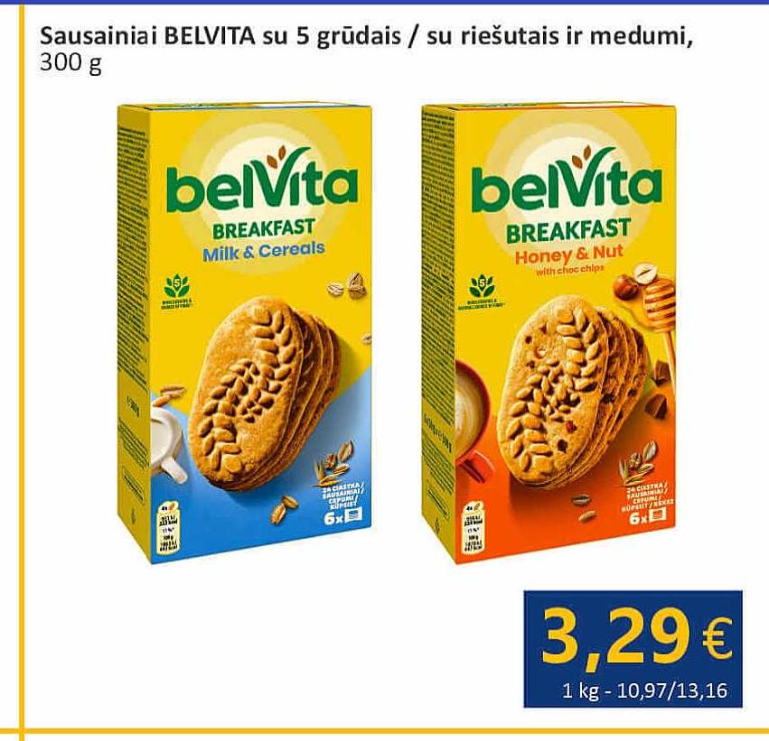 Sausainiai BELVITA su 5 grūdais / su riešutais ir medumi, 300 g