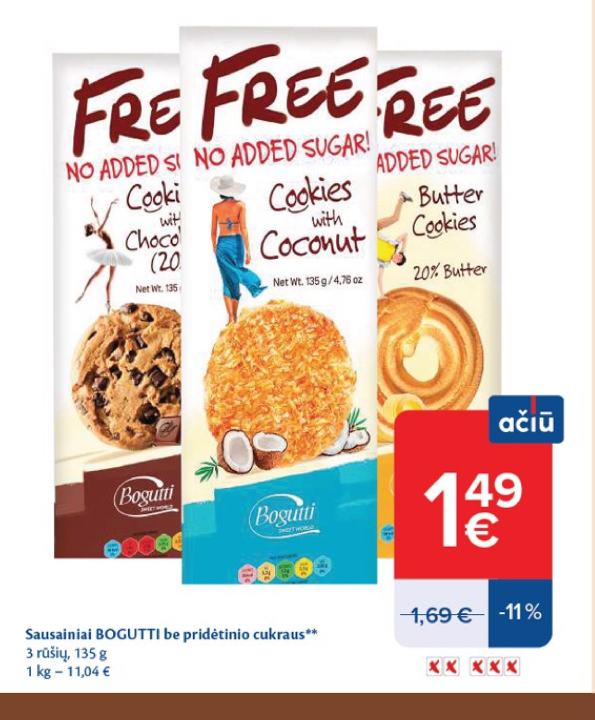 Sausainiai BOGUTTI be pridėtinio cukraus, 135 g