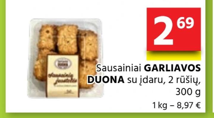 Sausainiai GARLIAVOS DUONA su įdaru, 300 g