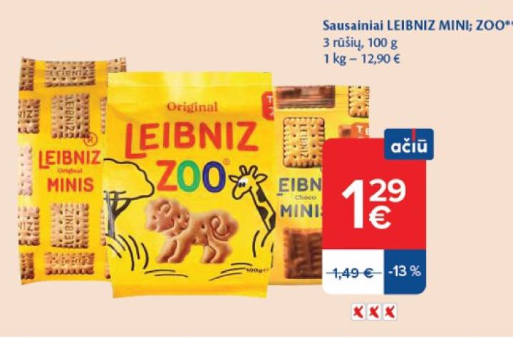 Sausainiai LEIBNIZ MINI; ZOO, 100 g