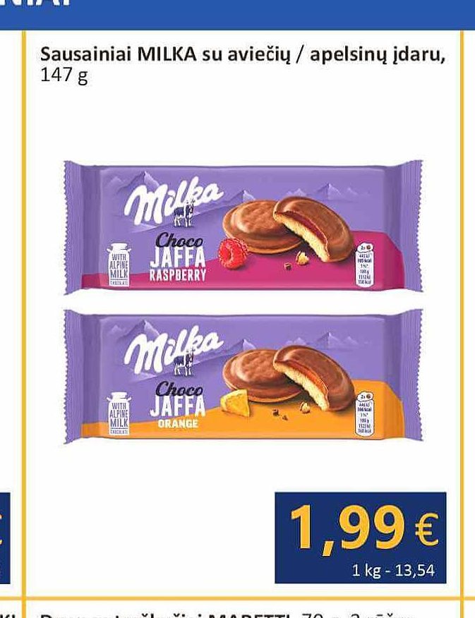 Sausainiai MILKA su aviečių / apelsinų įdaru, 147 g