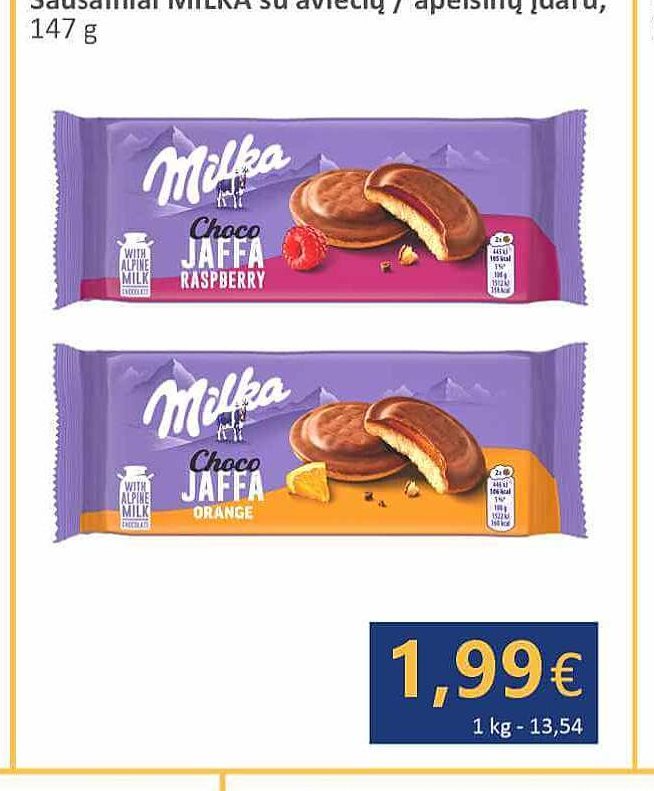Sausainiai MILKA su avižų / apelsinų įdaru, 147 g