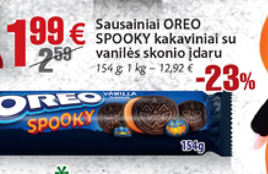 Sausainiai OREO SPOOKY kakaviniai su vanilės skonio įdaru, 154 g