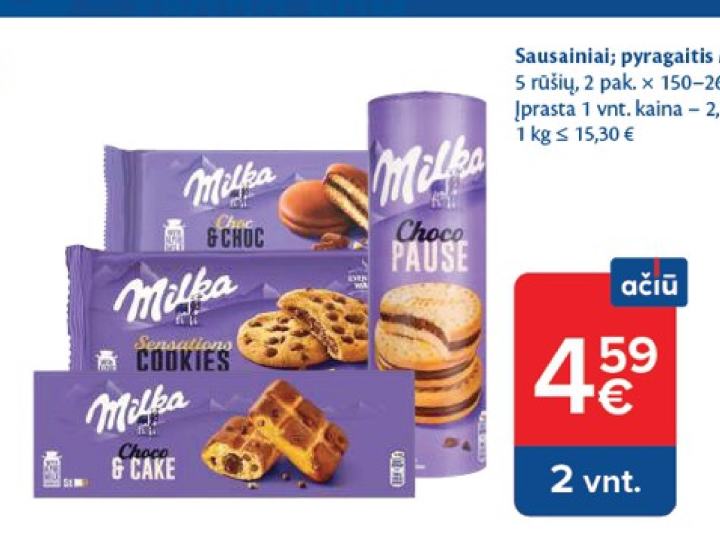Sausainiai; pyragaitis MILKA, 2 pak.