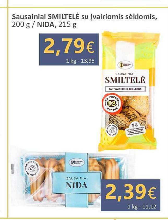Sausainiai SMILTELĖ su įvairiomis sėklomis, 200 g
