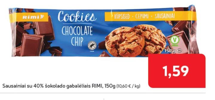 Sausainiai su 40% šokolado gabalėliais RIMI, 150 g