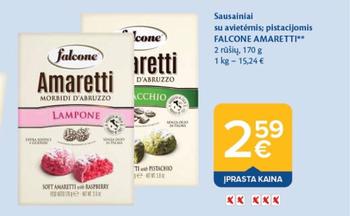 Sausainiai su avietėmis; pistacijomis FALCONE AMARETTI, 170 g