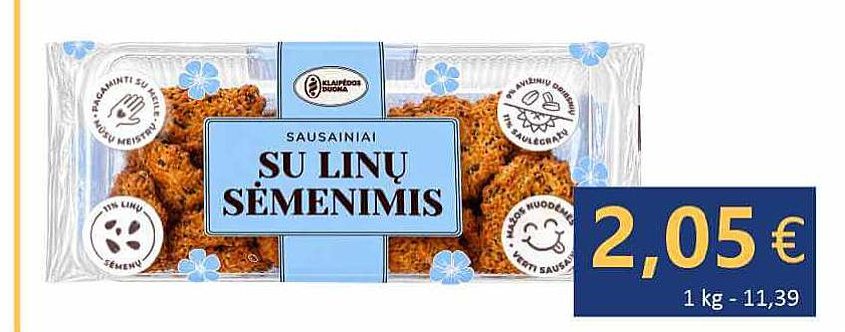 Sausainiai su LINŲ SĖMENIMIS, 180 g